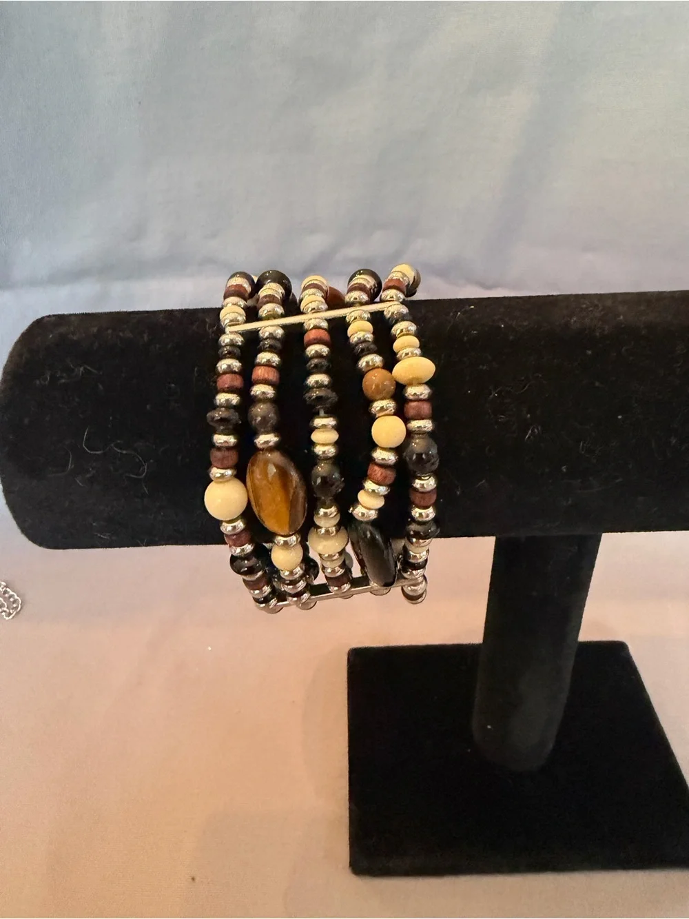 Multi-Strand Brown and Cream Beaded Wrap Bracelet